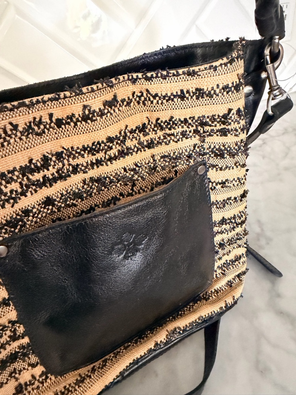 PATRICIA NASH Black and Natural Woven PURSE Bucket Bag - Picture 5 of 6